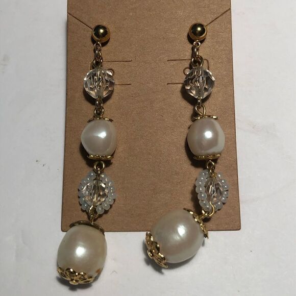 Vintage Faux Pearl & Crystal Earrings - Picture 1 of 5